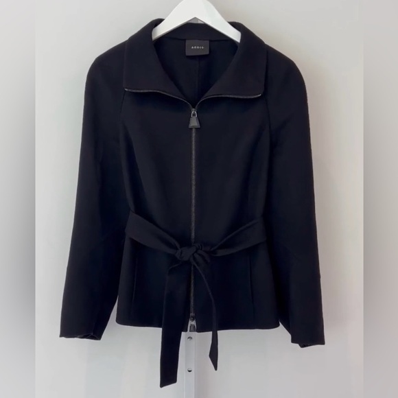 AKRIS BLACK CASHMERE BELTED JACKET SIZE US 10 - Picture 3 of 17